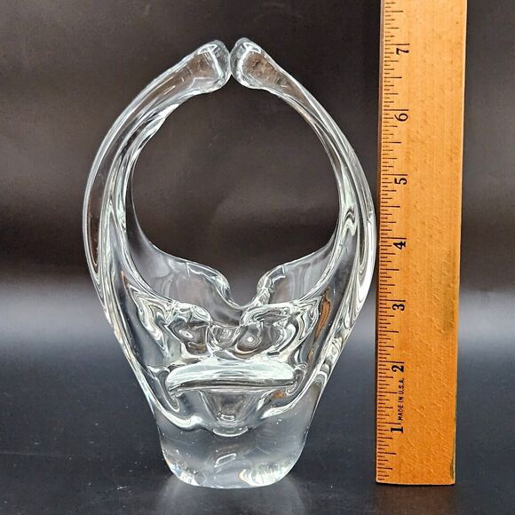 Murano Art Glass Basket Split Handle Hand Blown Clear Art Glass Vintage Abstract - Picture 9 of 10